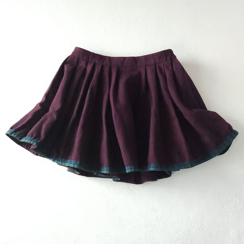 Artka A-Line Skirt dark plum with green trim Dark Academia Aesthetic Lined Sz L